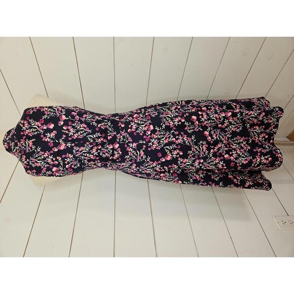 London Times size 8 Navy blue & pink floral a-line midi dress - Picture 3 of 5